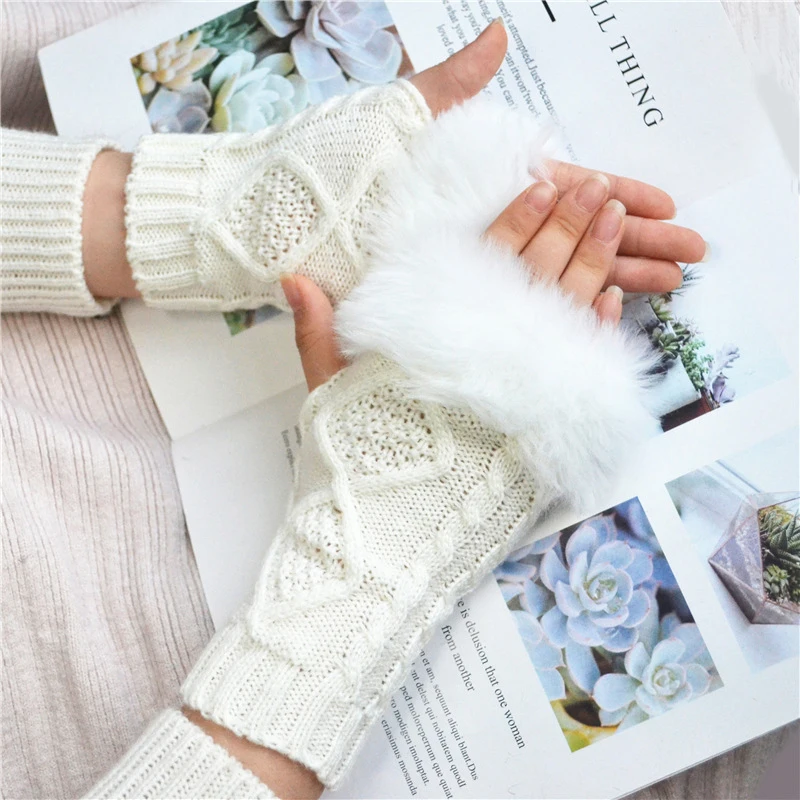 

Женские вязаные перчатки с теплым рукавом, перчатки без пальцев, эластичные рукавицы, подарок