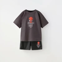 2025 Spider Man Print New Cartoon Short Sleeved Set For Baby Boys' Sportswear Summer T-shirt+shorts Children's 2-piece Set 2