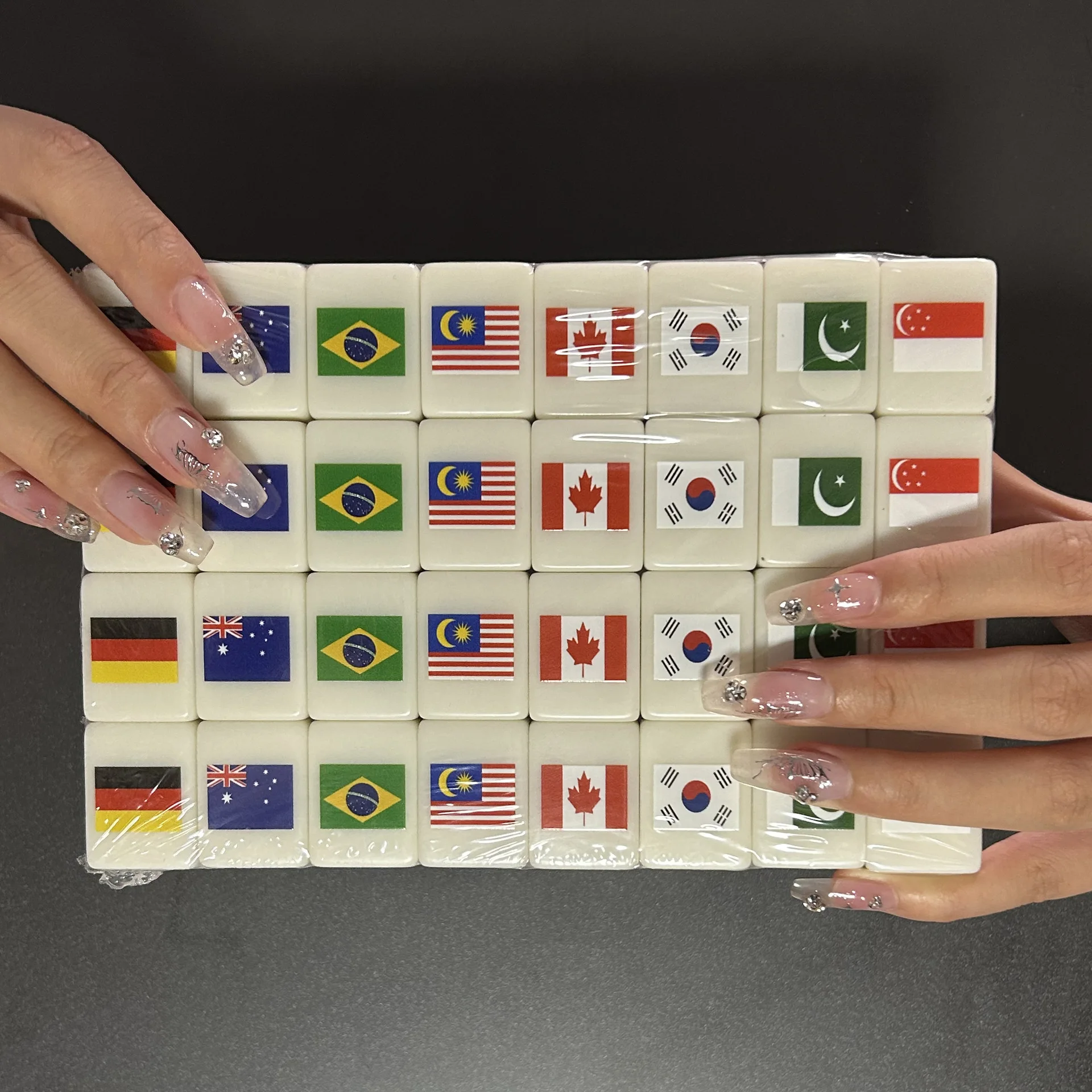 64Pcs Tiktok Seaside Escape Mahjong Tile Game with Pattern of Flag Ball Funny Parent Child Party Game Children Toy Gift ﻿ 3