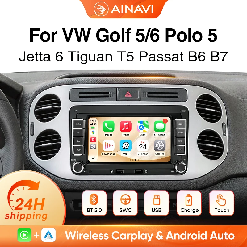 Radio multimedia INAVI de 7 pulgadas para VW Volkswagen Passat B7 B6 Golf Touran Polo Tiguan Jetta con Android AUTO/Carplay inalámbrico 1