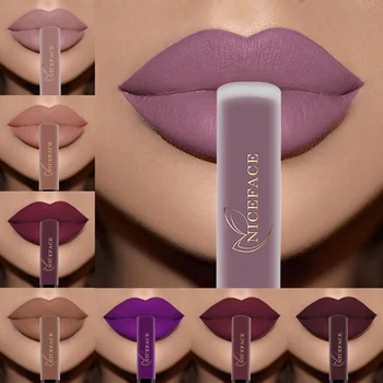NICEFACE Nude Liquid Lipstick Ultra Matte Velvet Long Lasting Women Beauty Red Nonstick Cup Waterproof Lip Gloss Lips Cosmetics