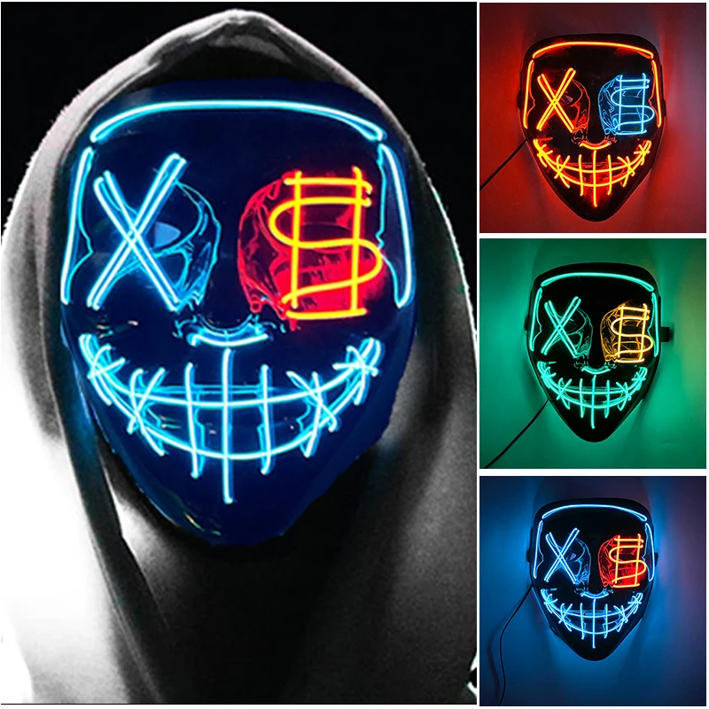 Hot LED Luminous Glowing Purge Mask Halloween Role-Playing Costume Props Night Club Bars KTV Light Up Neon Mask