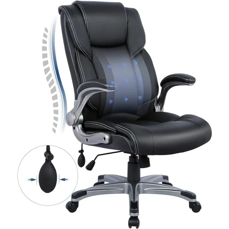 

High Back Executive Office Chair- Ergonomic Home Computer Desk Leather Chair with Padded Flip-up Arms, Adjustable Tilt Lock