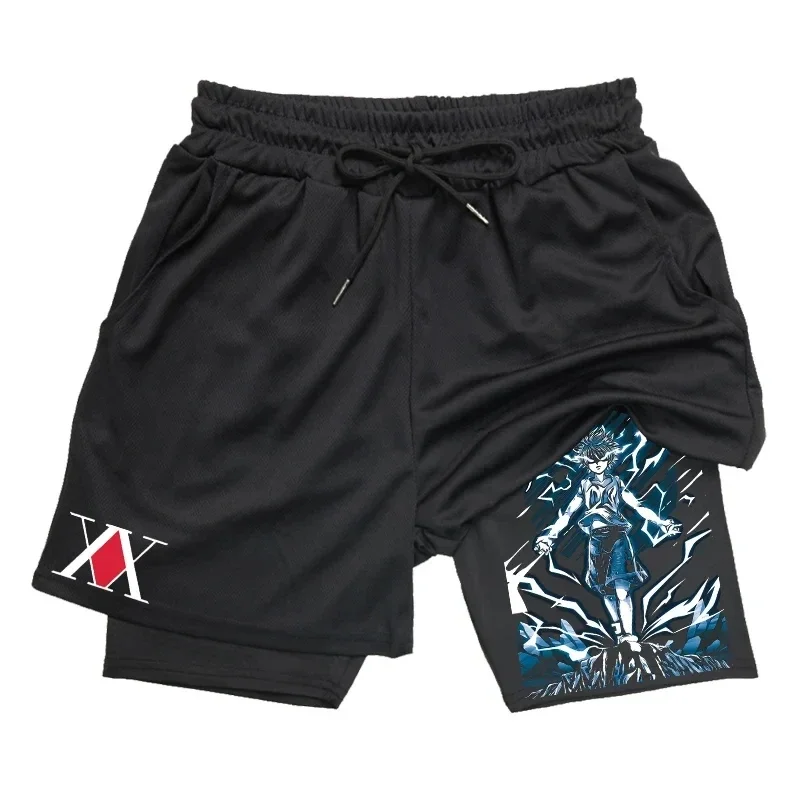 Mens 2-in-1 Athletic Gym Shorts Anime Hunter X Hunter Print Quick Dry Stretchy Active Shorts Fitness Workout Running Sportswear 5