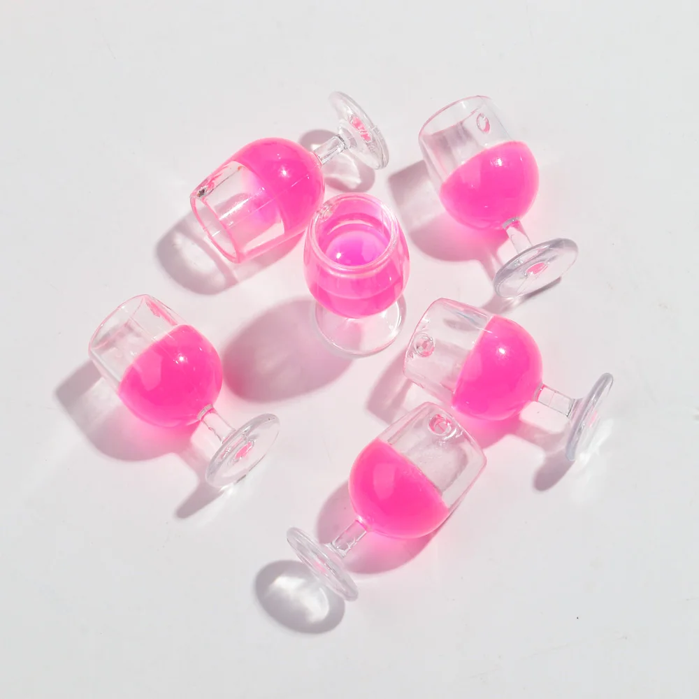 Elegant 3D Red Wine Glass Resin Charms - Set of 6 for Jewelry and Accessories Creation
