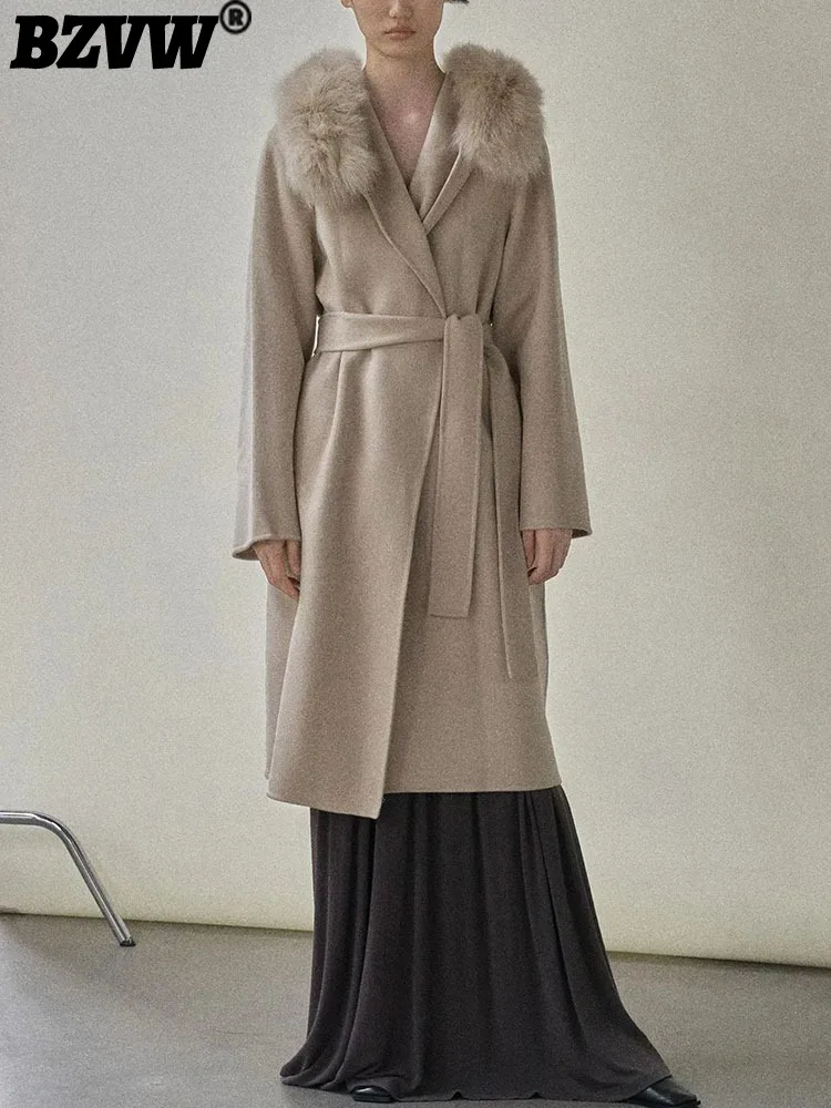 

Халат BZVW с капюшоном из лисьего меха, стильное двухстороннее шерстяное пальто, женская одежда, новинка зимы 2023, модная верхняя одежда, 25X4038