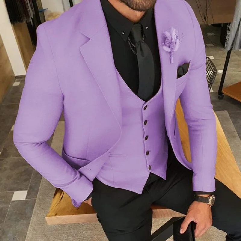Fashion Mens Suits Slim Fit Prom Tuxedos 3 Piece Business Jacket Blazer+Vest+Pants For Wedding Grooms