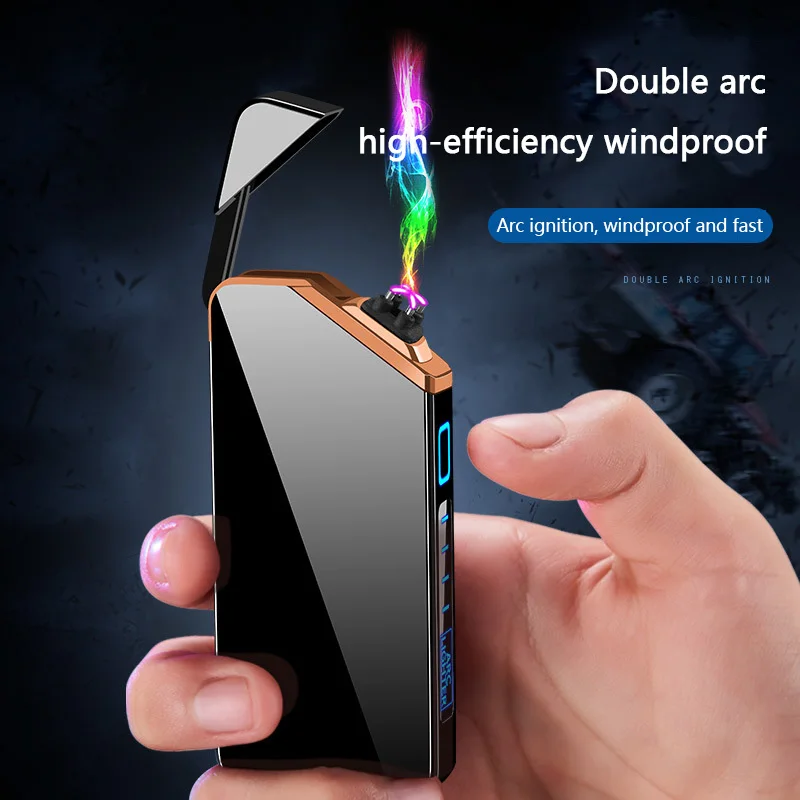 Metal Windproof Cigarette Lighter Portable Dual Arc Electric Flameless Plasma Touch Sensing Outdoor Cigar Gift for Men
