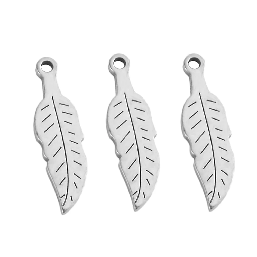 

10pcs/lot Stainless Steel Charms 5X17mm Feather Leaf Pendants Making DIY Handmade Jewelry Making Finding Wholesal