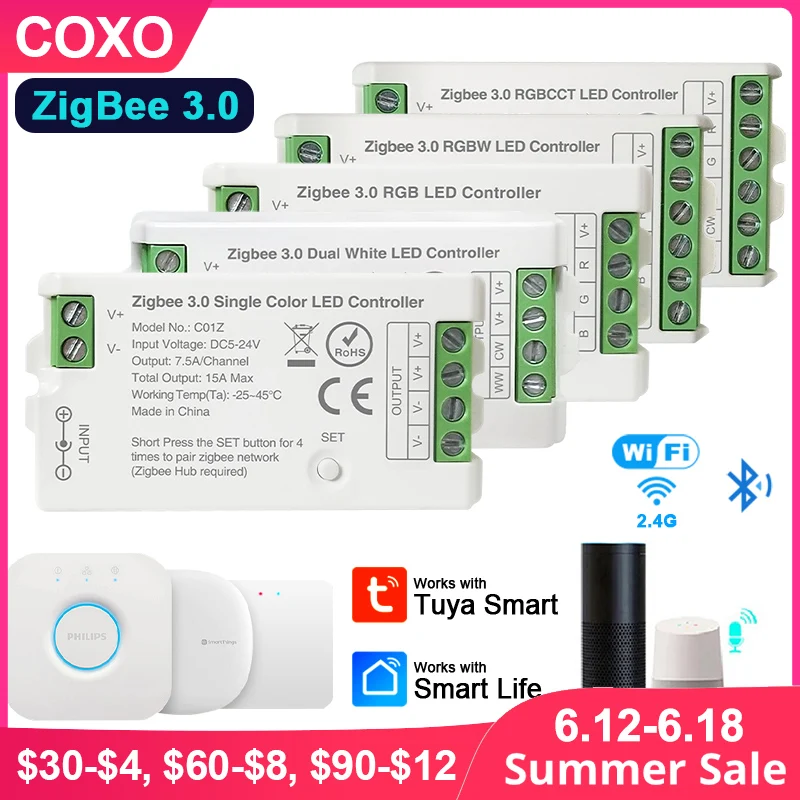 Zigbee 3.0 LED Controller WiFi 2.4GHz CCT RGB RGBW RGBCCT LED Strip Hue