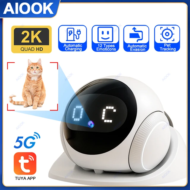 AIOOK Automatic Charging Robot Camera HD 2K 5G WIFI IP Camera Pet Mobile Tracking Night Vision CCTV Remote View TUYA APP Camera 1