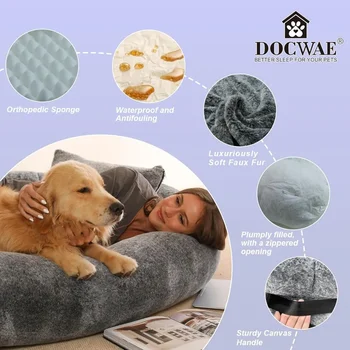 Giant Human Dog Bed With Blanket and Pillow Pet Accessories Adult Nap Bed Kennel Plush Beds Cats Cushion Supplies Products Home 5