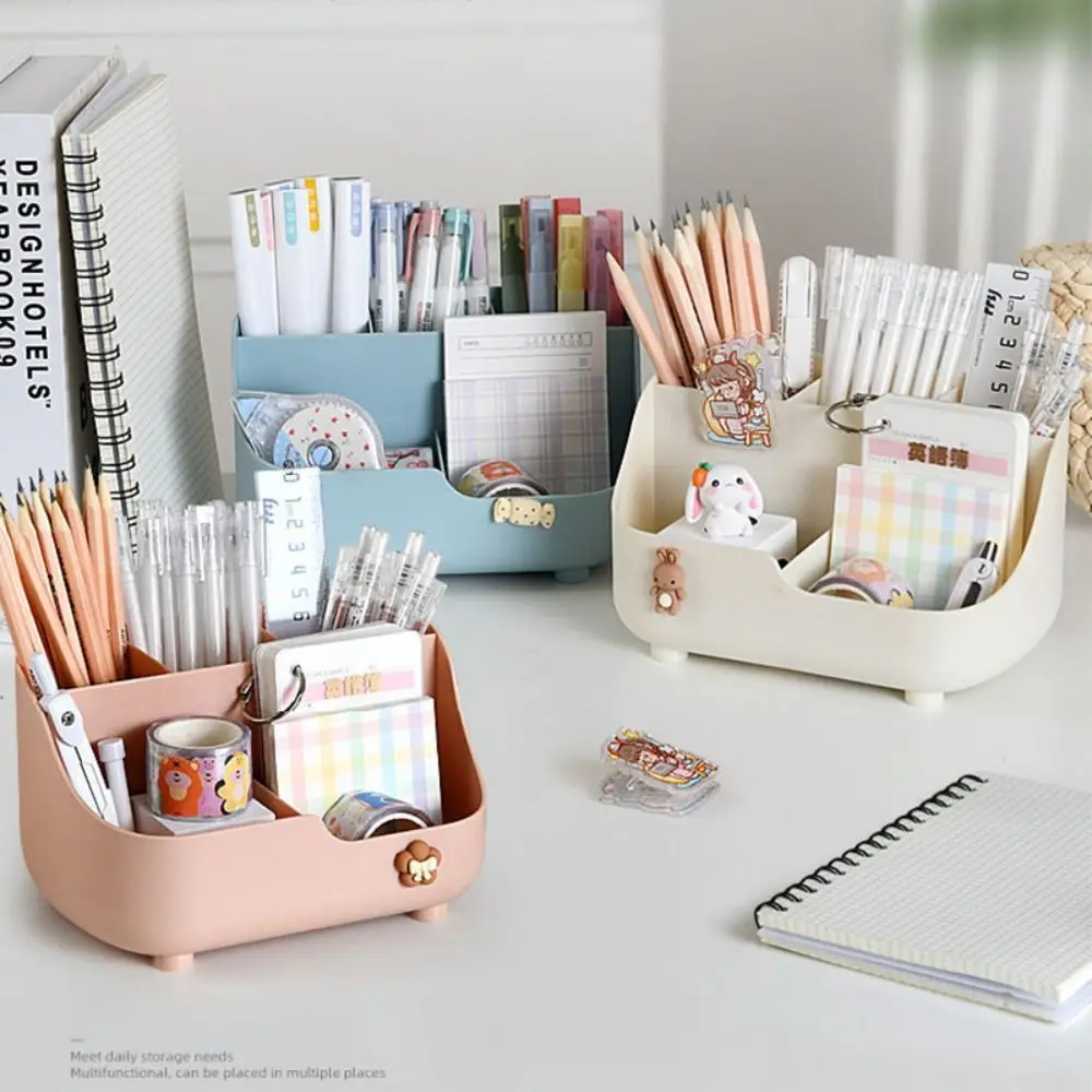 5-grid Pen Holder Makeup Brush Holder Multifunctional Plastic Desktop Organizer Storage Bucket