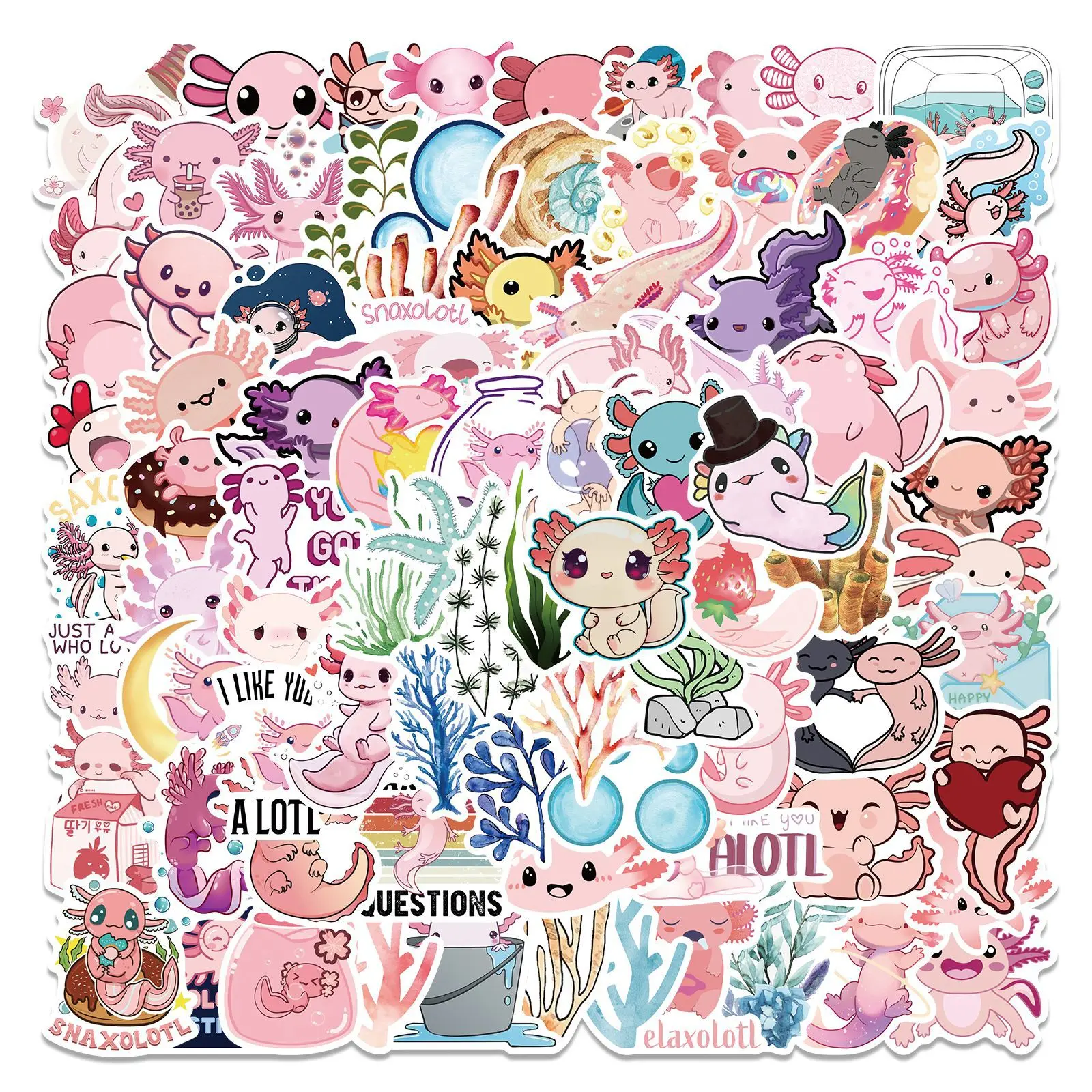 10/30/50/100pcs  Pet Salamander Axolotl Cartoon Graffiti Sticker Creative Aesthetic Cute Sticker  Kids Toys  Diy Decal Stickers