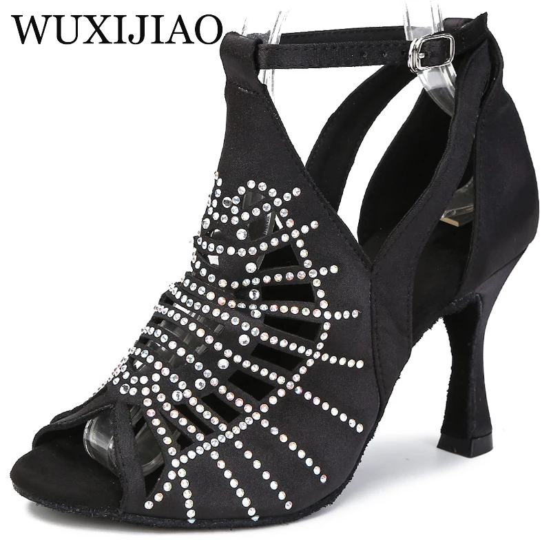 WUXIJIAO New dance shoes ballroom latin dance shoes women with rhinestones salsa tango shoes blue women's wedding shoes