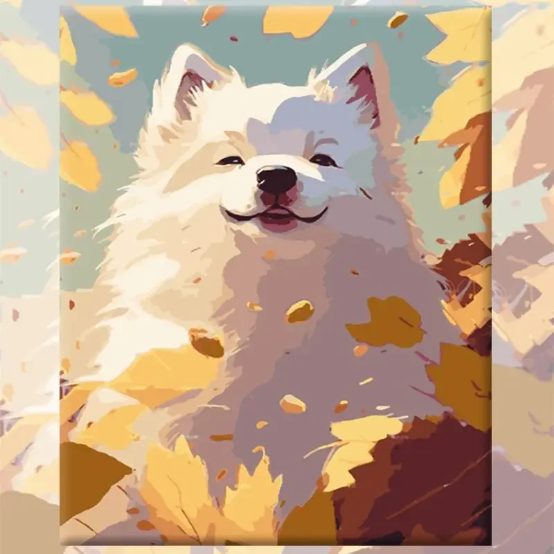 

DIY Paint By Numbers Samoyed Dog Cute Puppy Oil Painting for Adults and Kids Beautiful Art Decoration