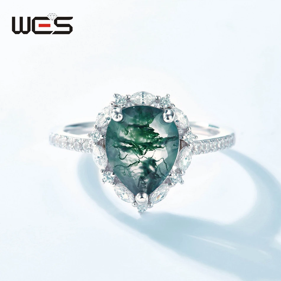 WES 925 Sterling Silver Natural Gemstone 8*10mm Moss Agate Rings For Woman Fine Jewelry Certified Wedding Valentine Party Gifts WES 925 Sterling Silver Natural Gemstone 8*10mm Moss Agate Rings For Woman Fine Jewelry Certified Wedding Valentine Party Gifts