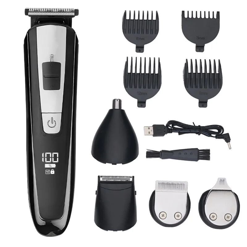 WAIKIL Professional Electric Men's Hair Clipper Hair Trimmer Five in One Shaver USB Rechargeable Cordless Digital Barber 6