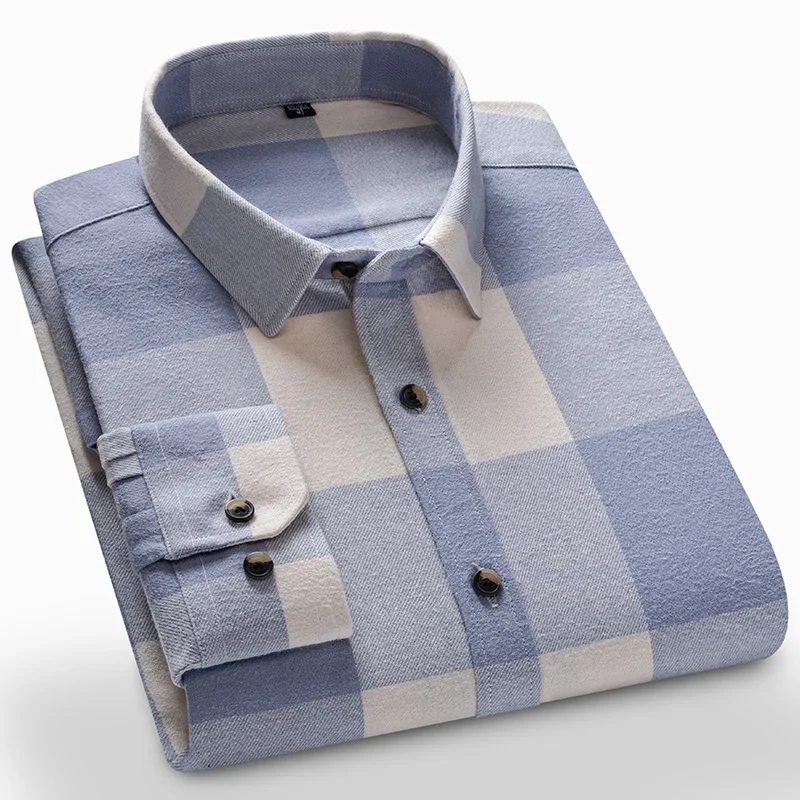 New Spring Fashion Flannel Long Sleeve Shirts For Men Plaid Plus Size ...