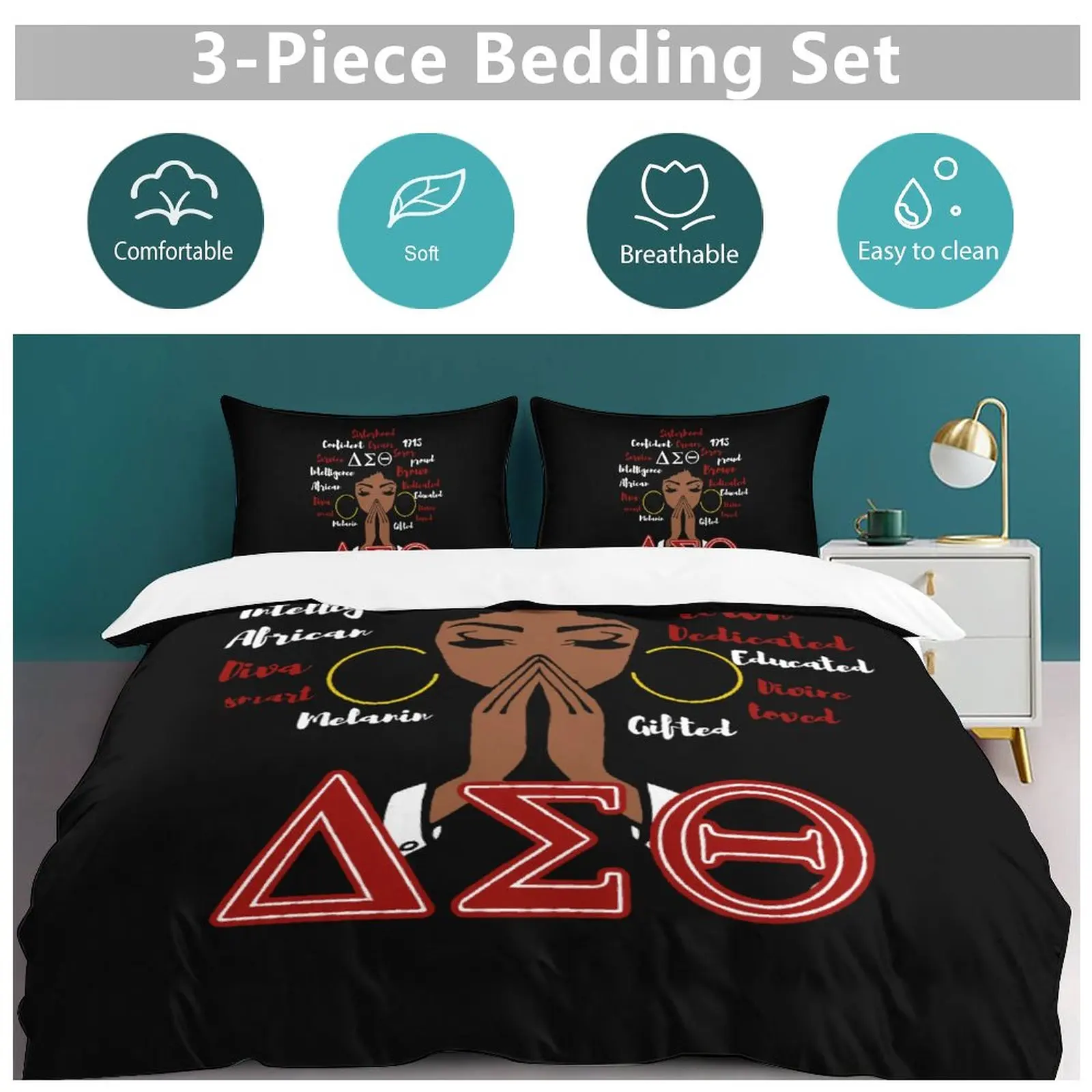 Delta Sorority Sigma Theta DST Bedding Set Boys Girls Twin Queen Size Duvet Cover Pillowcase Bed Kids Adult Home Textileextile