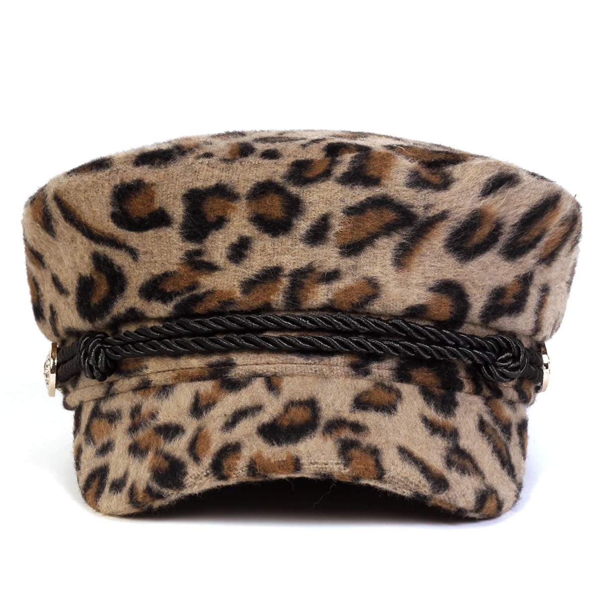 Unisex Plüsch Leopardenmuster Marine-Kappe Herbst Winter Matrosenmützen Baskenmütze Herren Flacher Kapitänsmütze Militärkappen – Detail 3