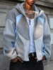 Men's Color-Block Sherpa Hooded Jacket - Zip Closure & Embroidered Logo, Oversized Warm for Street & Cold Weather Outfits