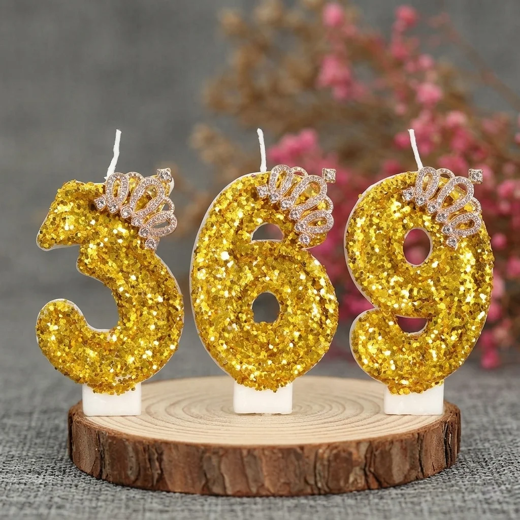 Elegant Gold Crown 3D Number Candle for Birthday Cake and Party Décor