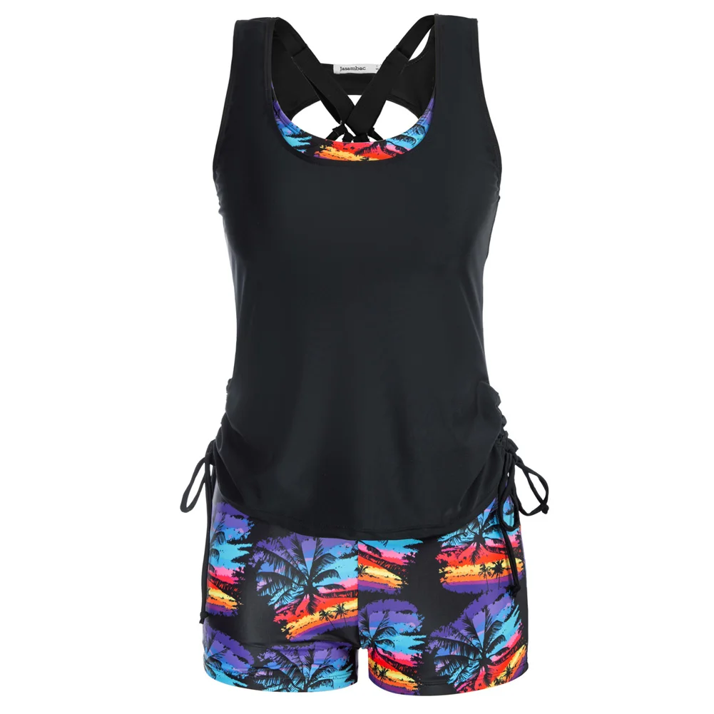 

Jasambac Women 3pcs Set Swimsuit Cropped Swim Tops+Briefs+Tank Top Swimwear
