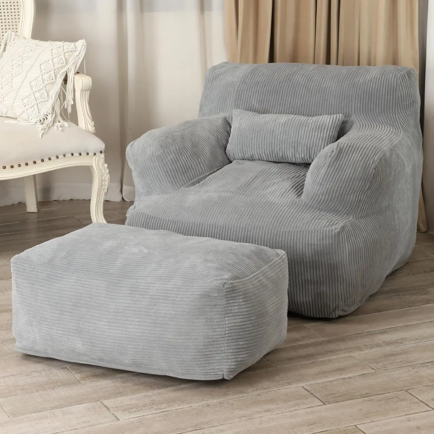 Chairs for Adults, Bean Bag Sofa Chair with Ottoman for Adults, Comfy Reading Chair Dorm Room, Living Room, B