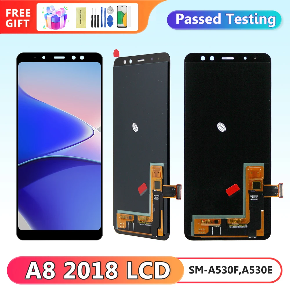 

AMOLED A530 Screen with Frame, for Samsung Galaxy A8 2018 A530 A530F A530K Lcd Display Digital Touch Screen Replacement