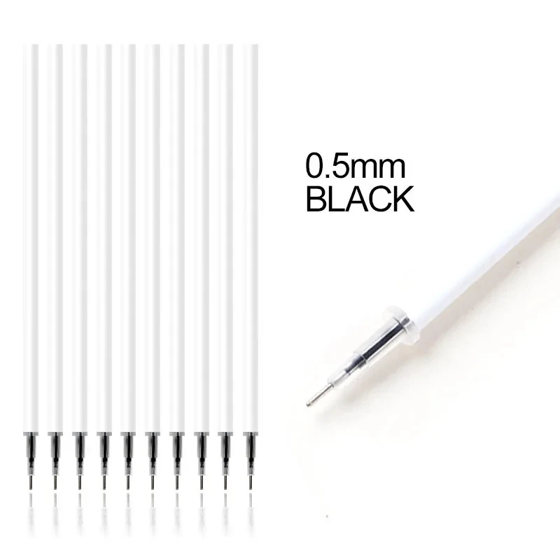 10 pc White Color Shell Gel Pen Refills 0.5mm Black Ink Kawai Pattern Office Stationery Supplies 13cm Length image