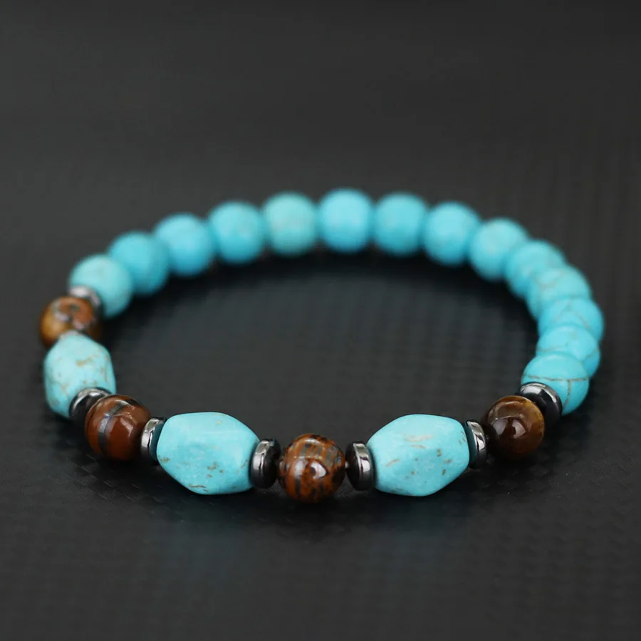 Turquoise Stone Beaded Bracelet for Men and Women