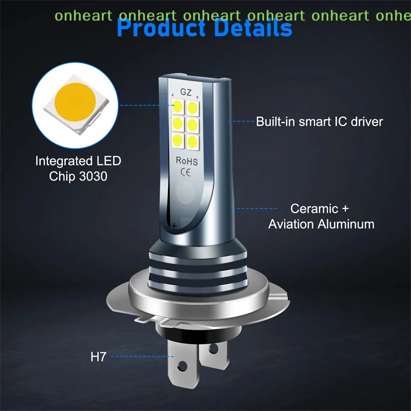 [C]2Pcs H7 LED 헤드라이트 전구 키트 자동차 안개등 110W SuperBright 로우 빔 6000K 방수 슈퍼 브라이트 차량 액세서리용
