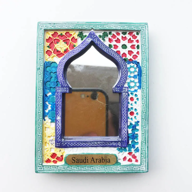 

Fridge Magnet New Saudi Arabian Mosaic Carved Mirror Frame Message Sticker Travel Souvenir Resin Home Decoration Crafts