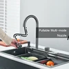 304 Stainless Steel Waterfall Kitchen Sink Large Single Slot Integrated Digital Display Faucet Set Soap Dispenser knife Board 4