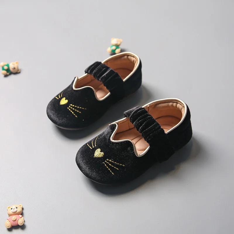 Girls' Velvet Princess Shoes Single Shoes Cute Cartoon Anti Slip Soft Bottom Baby Indoor Kindergarten Mary Jane Children's