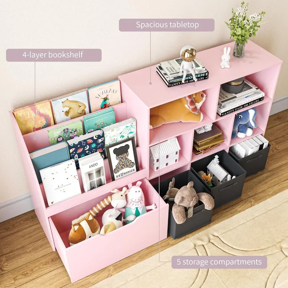 Toy Storage Organizer, Kids Book Shelf and Toy Organizer, Toy Organizers and Storage with Movable Drawers, Playroom Organization 4