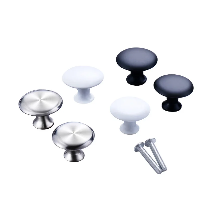 European Mushroom Porcelain White Black Single Hole Handle 4PCS Modern Simple Wardrobe Cabinet Round Stainless Steel Drawer furniture knobs