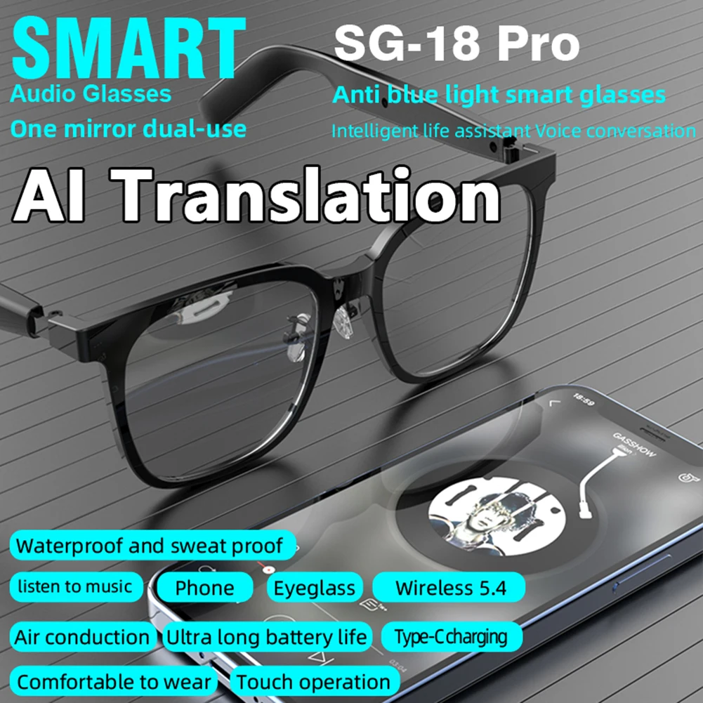 AI Smart Translate Eyeglasses 144 Languages Intelligent Translator Glasses Real-Time Translation Sunglasses for Business Meeting