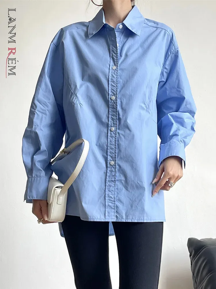 

Однотонные простые дизайнерские женские рубашки LANMREM с отложным воротником, однобортные блузки с длинным рукавом, Новинка осени 2023, 26D5665