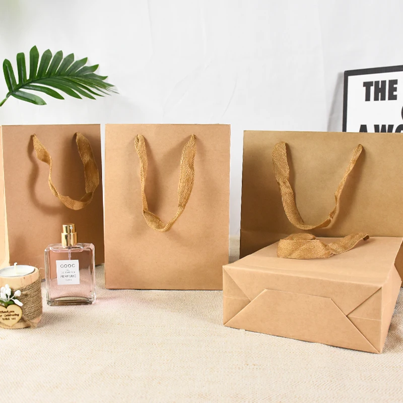 5/10/20Pcs Braun Kraft Papier Einkaufstasche Hochzeit Gefälligkeiten Geschenk Verpackung Handtasche Für Geburtstag Weihnachten Party liefert Einkaufstasche – Detail 4