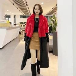 Soring 2022 mulheres jaqueta nova quente de pelúcia robe retalhos bolso costura senhoras casacos de pele do falso retro manga longa superior casaco outwear