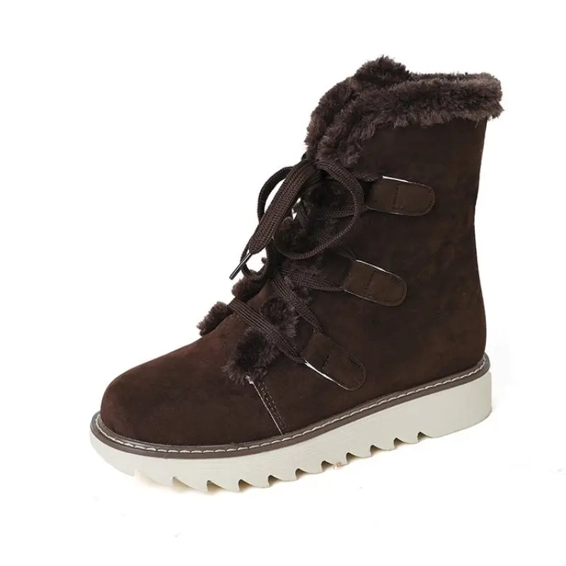 New Winter Women Fluffy Boots Casual Warm Fur Mid-Calf Boots Shoes Women Lace Round Toe Platform Boots Snow Boots Shoes Fashion