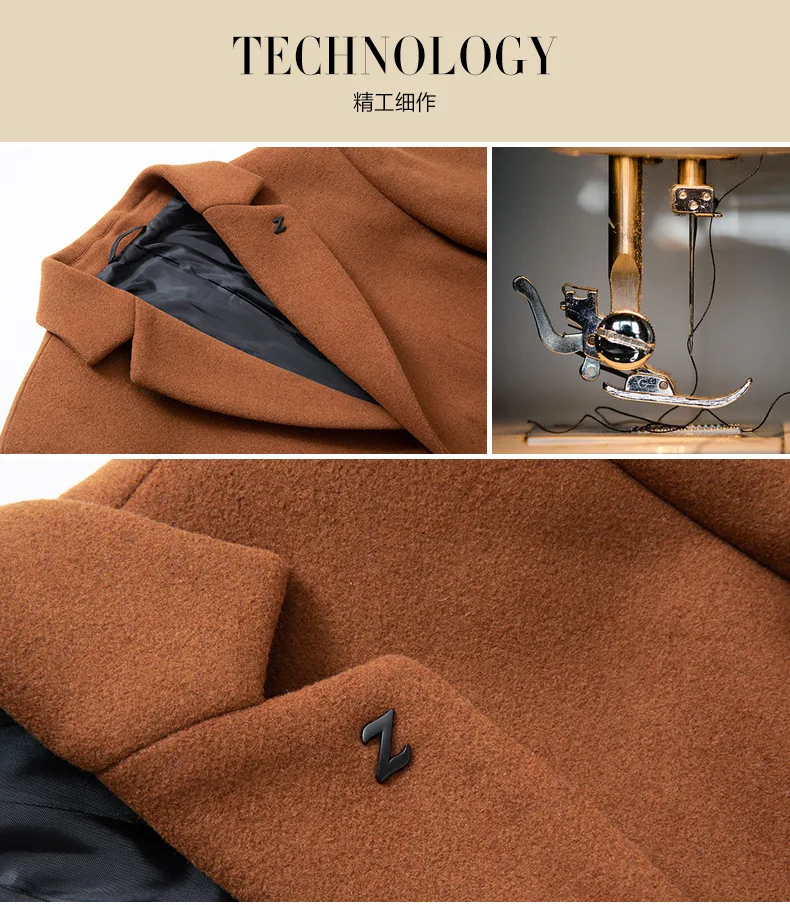 Description Picture 3 of itemMen Trench Coats Slim Windbreaker Button Outerwear Breathable Male Stylish Overcoat Menswear Pea Coat Wool Blend Large Size