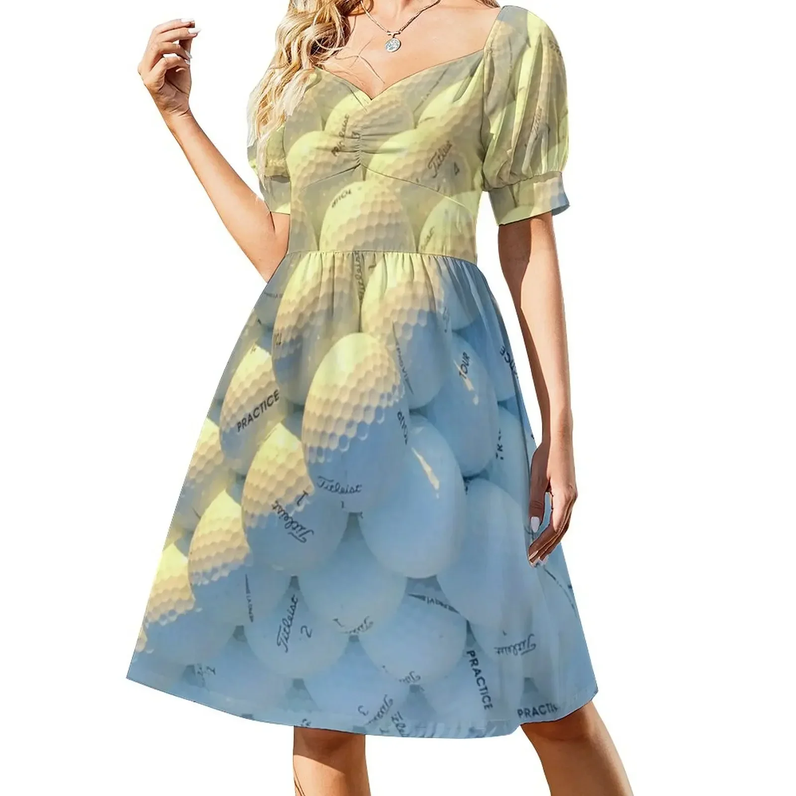 thumbnail image 1 of Vestido de manga corta con diseño de pelotas de golf, vestido de fiesta, vestido vintage, estilo coreano., 1 of 7