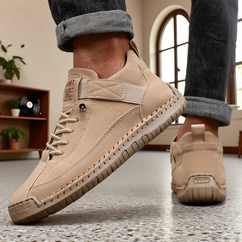 Boots Mid Top for Men British Style Retro Anti Slip Workwear Shoes Handmade Leather Loafers Casual Soft Soled Women Nude Boots