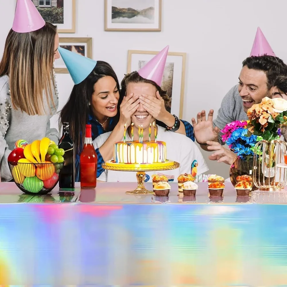 Einweg-Tischdecke mit schimmerndem Laser-Regenbogen-Motiv, Aluminiumfolie, Dekoration für Geburtstage, Hochzeiten, Partys, festliche Lieferungen – Detail 4