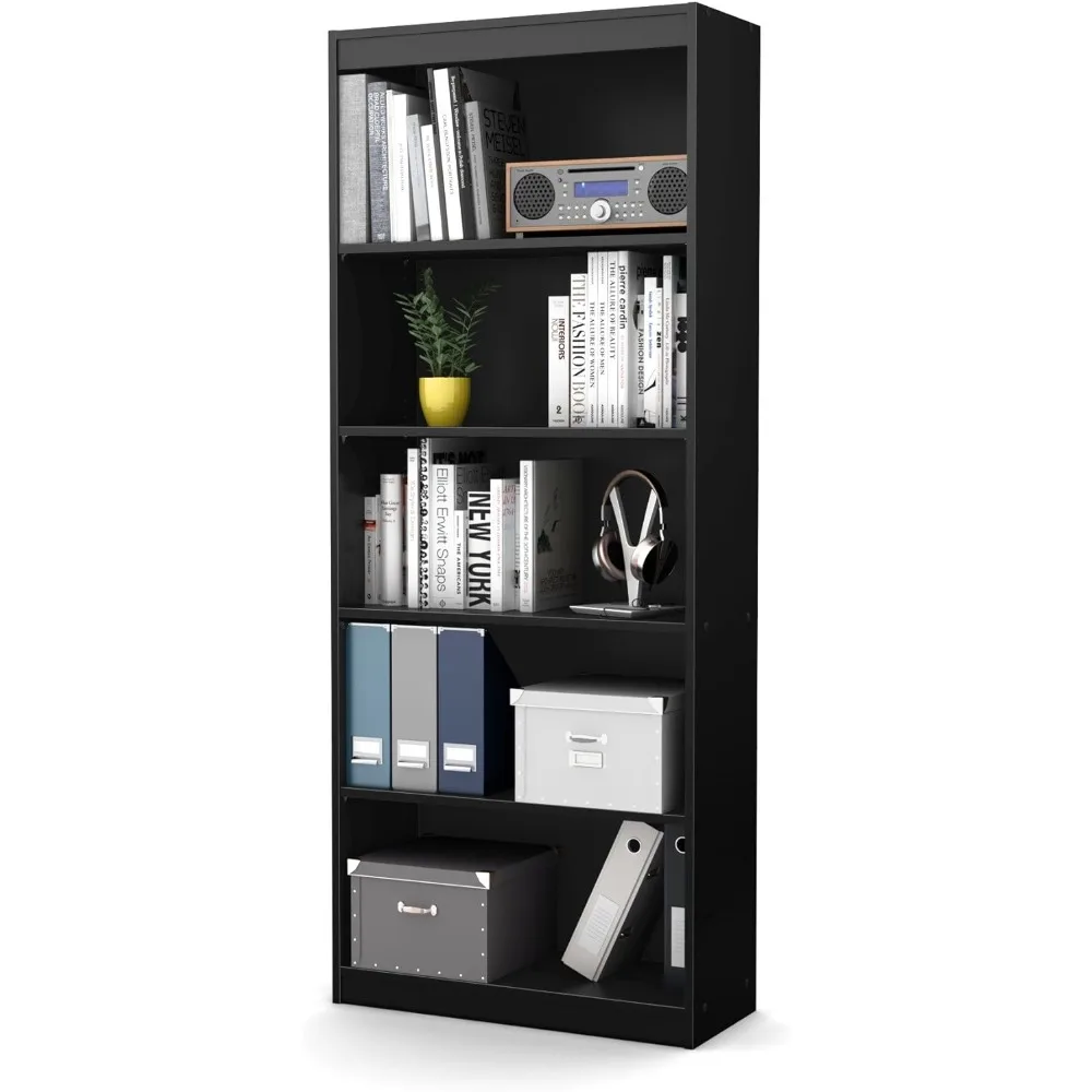 

Axess 5-Shelf Bookcase - Black Bookshelf Storage Furniture Living Room Wardrobe Bookshelf for Books Bookcase & Magazine Racks