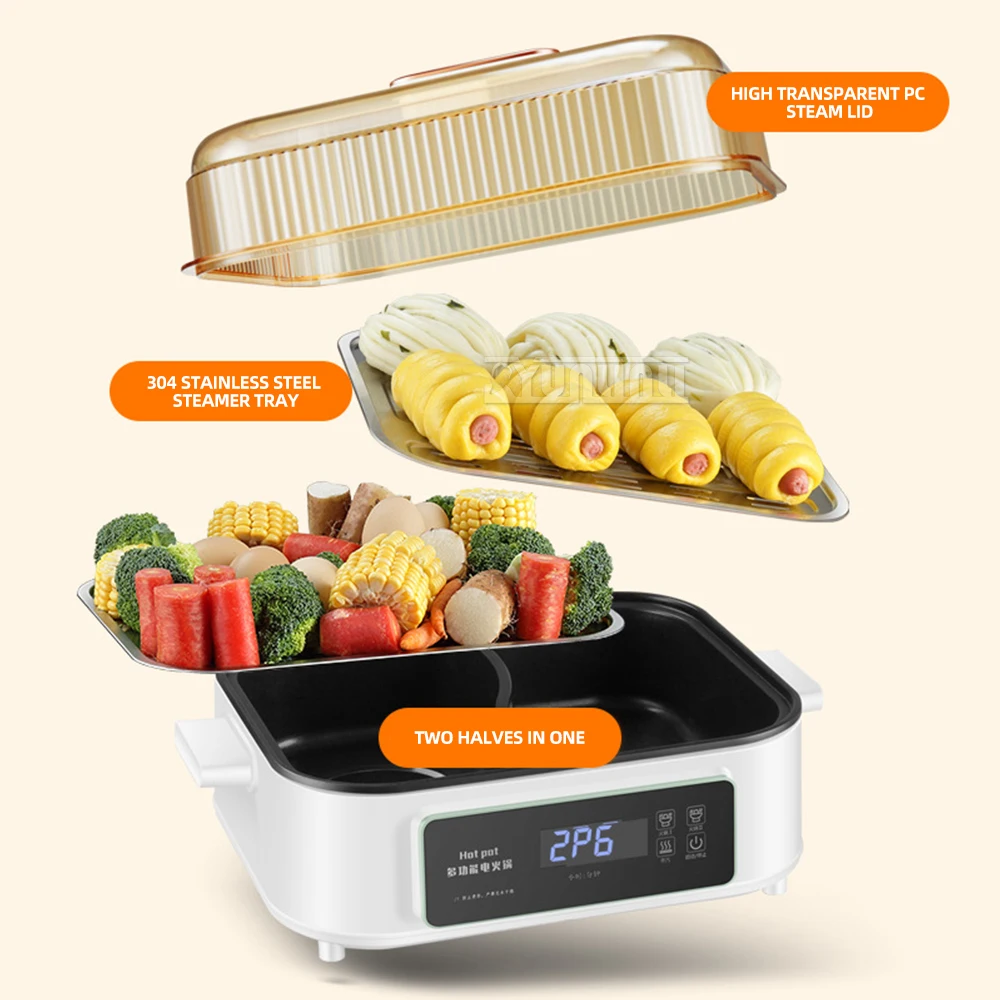 Household Multifunctional Electric Boiling Pot with 2 Flavors 2-layer Electric Food Steamer 4
