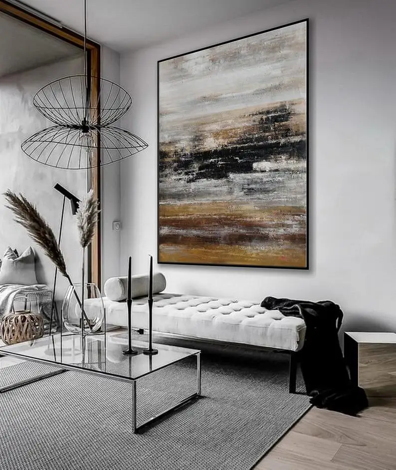 

Extra Large Textured Abstract Wall Artwork Oversize Vertical Modern Texture Oil Painting on Canvas Gray Gold Blackabstract oil